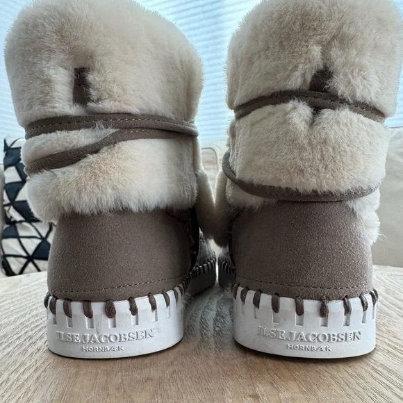 ILSE JACOBSEN Gray & Ivory Soft Shearling Foldover Tulip Boot Eur 38 US 7.5 - Picture 5 of 10